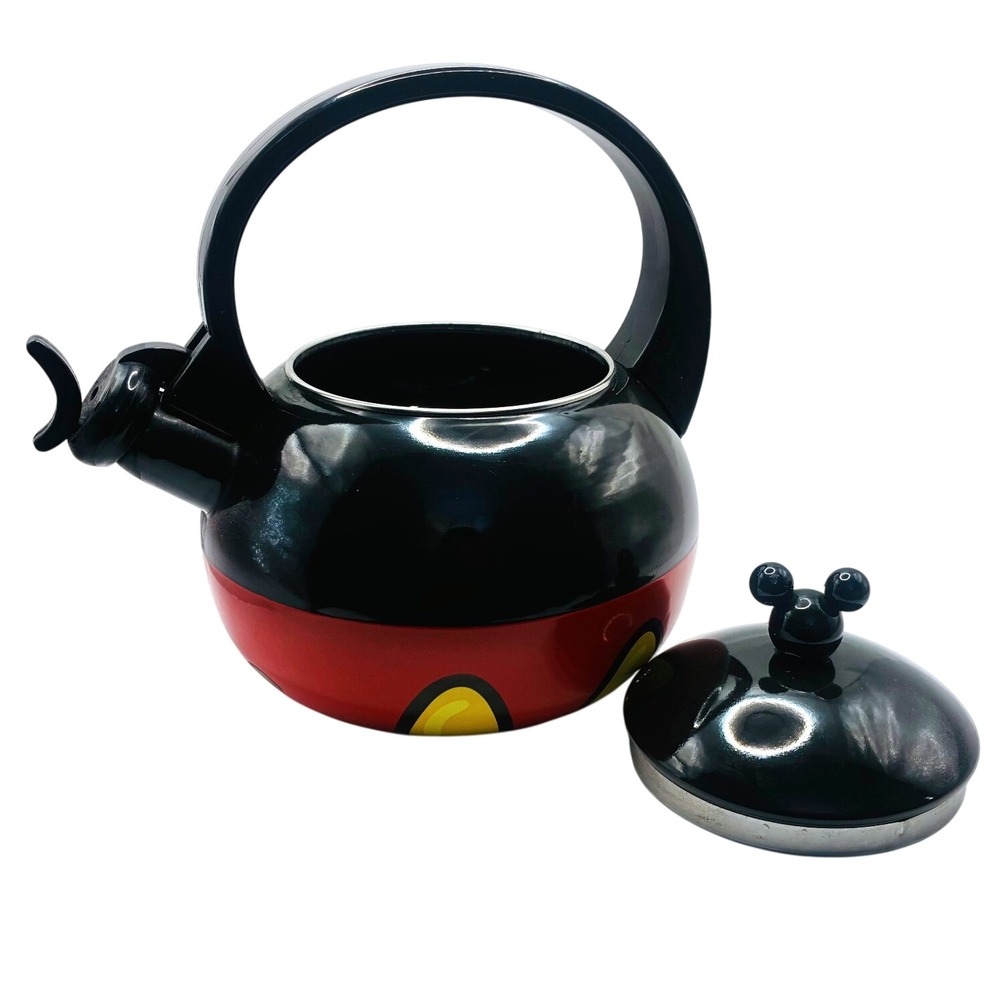 Disney Parks Mickey Mouse Tea Kettle OS Red Black Whistling Stovetop Kettle